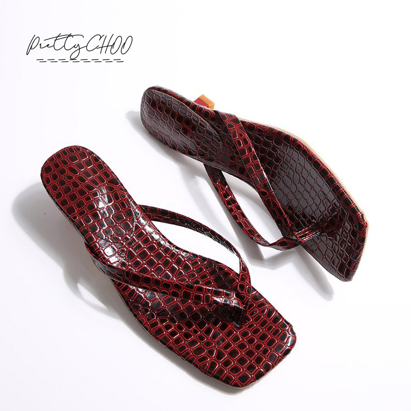 Men'S Shoes To Women'S - Crocodile Print Kitten Heel Flip Flops